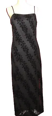 Tailor B. Moss Maxi Dress ~12 ~ Spaghetti Straps ~ Chiffon W/Black Velvet Floral • $13