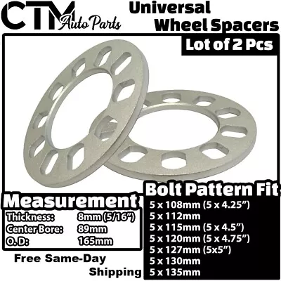 2x 8mm(5/16 ) Thick 5x5 (5x127) Universal Wheel Spacer Fit Jeep Chevy Buick More • $15.99