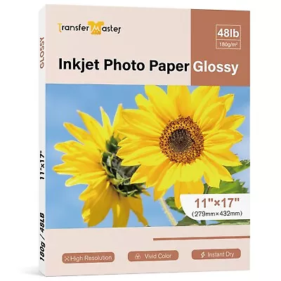 Lot Premium Photo Paper 11x17 Glossy 48lb Inkjet Printer Epson Canon 50-150 Shee • $22.99