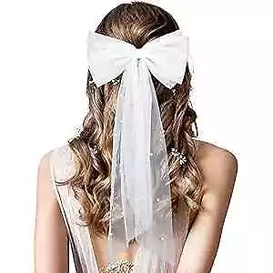  Bridal Hair Bow Veil Bachelorette Party Pearl Hair Clip White Pearl Bow • $16.18