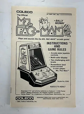 Coleco Ms. PAC-MAN Electronic Tabletop Game Instructions & Rules Manual - Copy • $24.99