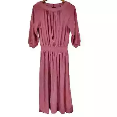 Vintage 70's Non-Stop Union Tag Terry Cloth Pink Midi Dress Size Medium • $33.75