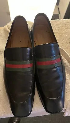 $185 • Buy GUCCI Red Green Stripe Black Leather Loafers Size 8 1/2. Fits Like 9.5