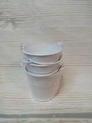 New! Set Of 3 MINI White Metal Buckets Tabletop Decor Vase Crafts Pail Christmas • $3.99