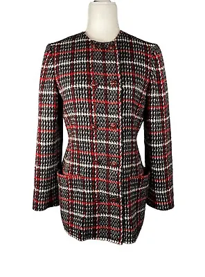 Vintage 90s EMANUEL UNGARO Paris Parallele Red Black Plaid Tweed Jacket Blazer • $58