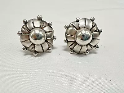 Vintage Hector Aguilar Sterling Silver 940 Mexico Taxco Floral Earrings Screwbck • $72