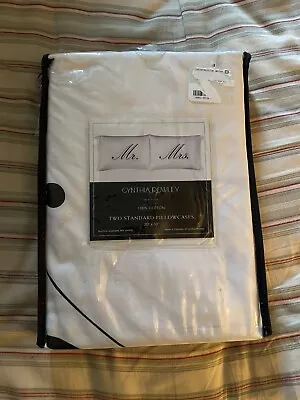 Cynthia Rowley Pillow Cases Mr & Mrs 100% Cotton Standard Size 20” X 30” • £25.15