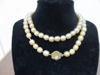 Vtg Signed Miriam Haskell Single Layer Creamy Faux Baroque Pearl Necklace • $150