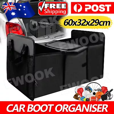 Black 2 In 1 Collapsible Car Boot Organiser Trunk Foldable Storage Shopping Tidy • $15.95