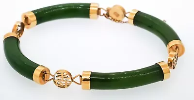 Vintage 14k Yellow Gold Jade Barrel Link Bracelet • $2.25