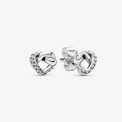 $26 • Buy PANDORA Knotted Heart Stud Earrings 298019CZ Sterling Silver *NEW* Unwanted Gift