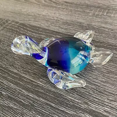 Murano Style Art Glass Blue & Clear Sea Turtle Sea Life Paperweight Hand Blown • $17.99