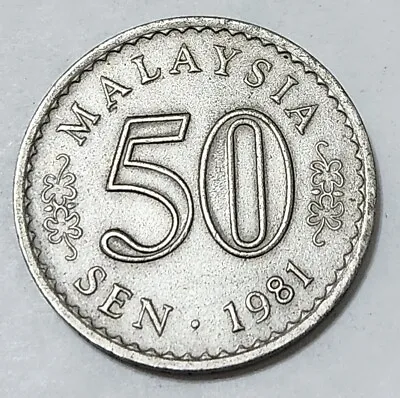 Malaysia 🇲🇾 Fifty (50) Sen Coin 1981 • $1.95