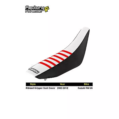 2002-2012 SUZUKI RM 85 Seat Cover Gripper BLACK SIDES / WHITE TOP / RED RIBS #41 • $54.99