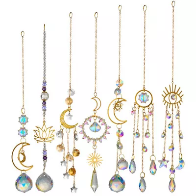 Crystal Suncatcher Moon Sun Pendant Prism Sun Catcher Hanging Gifts Window Decor • $21.99