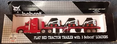 Melroe 1/50 Scale Diecast Bobcat Flat Bed Tractor Trailer W/ 3 753 Skidsteers • $59.99