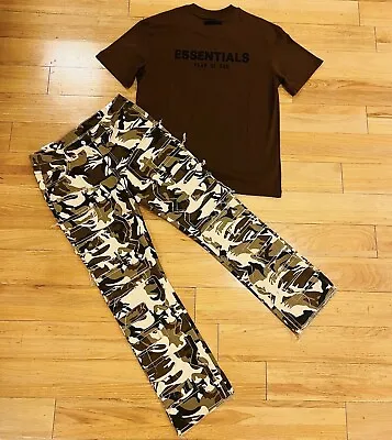 Men Streetstyle Stacked Camouflage Print Denim Jeans Slim Flared Pants Size: 32 • $73