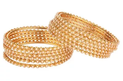 Indian Bollywood Style Gold Plated Set Of 12 Pearl Chudi Jewelry Bangle Set • $26.99