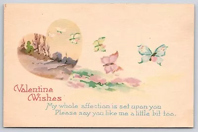 Valentine Wishes Postcard UNP Heart Butterflies Please Say You Like Me Too • $3.99