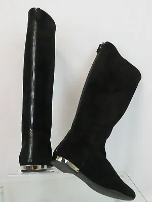 New Miu Miu Prada 5w9757 Black Suede Mirror Heel Zip Knee High Boots 35 Italy • $359