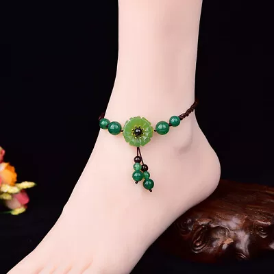 Jade Flower Anklets For Women Man Men Jewelry Green Designer Gemstones Natural • $10
