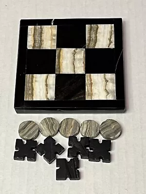 Marble Stone Tic Tac Toe Board And 10 Pieces Hand Carved Vintage Game • $35.95