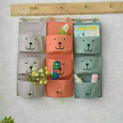 £5.99 • Buy 3 Pockets Wall Hanging Storage Bag Closet Door Toy Cosmetic Organizer Pouch Home