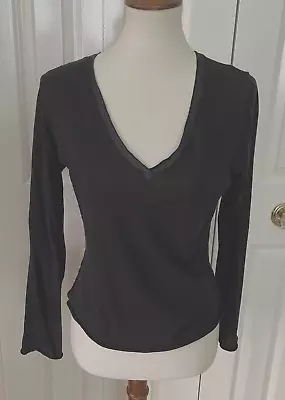 Velvet Brand Black Cotton Long Sleeve Tee Shirt W/Satin Trim V Neck M • $9.99