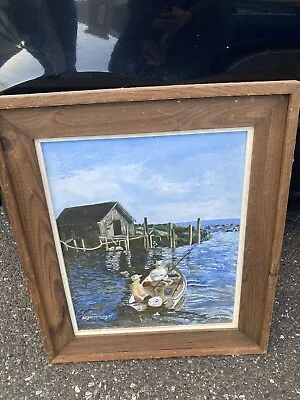 Barnwood Frame Nautical Oil Painting JD Zdanowicz New Hope PA Artist 27x23” • $135