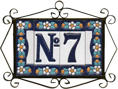 7.5 X 3.5 Cm Spanish Ceramic Blue Mini-Floral Number & Letter Tiles & Frames • £4.39