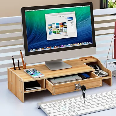 Monitor Stand Organizer Riser Computer Laptop Shelf With Lockable Storage Drawer • $27