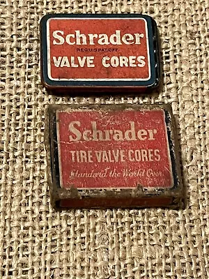 Vintage 2 Original Box Schrader Valve Stem Cores Collectable Metal & Paper Boxes • $14.99