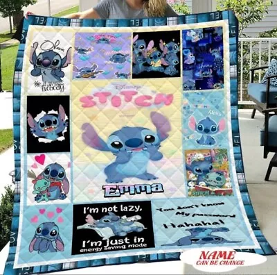 Personalized Name Stitch Stitch Ohana Fan Gift Quilt Blanket Lilo And Stitch • $69.95