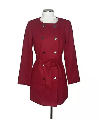 MOSSIMO Womens Sz S Red Double Breasted Wool Blend Belted Mid Length Trench Coat • $44.97