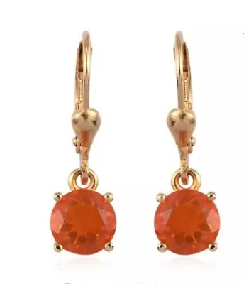 925 Silver AA+ Jalisco Fire Opal October Birthstone Dangle Lever Back Earrings 2 • $40