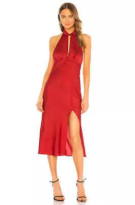 FINDERS KEEPERS Gabriella Red Satin Halterneck Midi Bias Slip Dress Size L 10-12 • $19.97