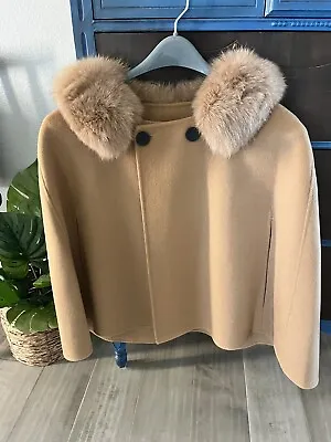 Womens Wool Jacket Fur Collar Cloak Cape Poncho Coat Camel One Size Fits Most • $125