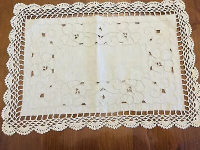 8 Floral Emroidered Placemats MADEIRA Style Handwork Linen/Cotton Vintage • $55