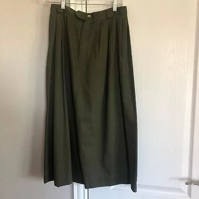 Vintage Charter Club Cotton Midi Skirt Size 10 Green Khaki Pleated 32  Length • $27
