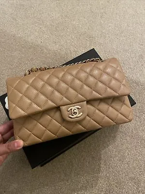 Chanel 18s Collection Dark Beige Caviar Champagne Gold Hardware Classic Flap Bag • £8200