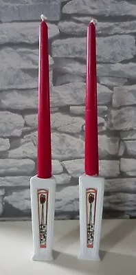 VINTAGE !!! SET Of 2 MACKINTOSH Style WHITE Porcelain Candle Holders - 15cm Tall • £14.99