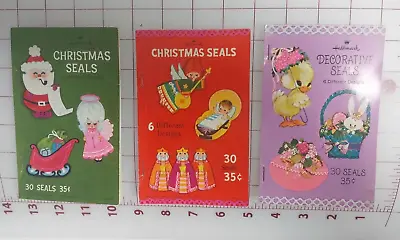 $20 • Buy 3 Vintage Hallmark Gummed Seals Booklets Christmas + Easter Decorative Seals HTF