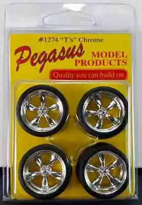 Pegasus 1274 19  T's 5 Spoke Chrome Wheels + Low Profile Tires Model Car 1/24 25 • $16.02