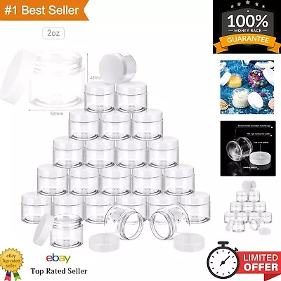 Empty Clear Plastic Jars With White Lids - 2 Oz Round Containers - Pack Of 24 • $27.22