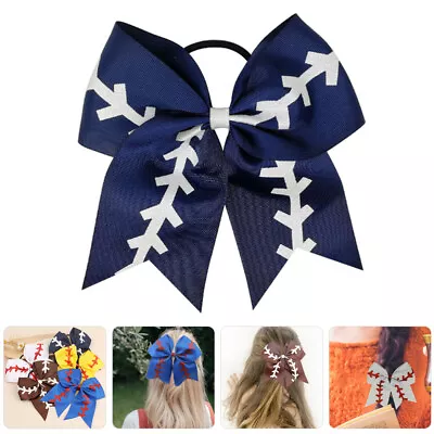  Ribbon Softball Bow Hair Tie Child Baseball Bows For Cheerleading • £7.55