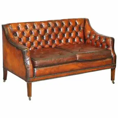 £9500 • Buy 135cm Wide Circa 1900 Fully Restored Whisky Brown Leather Lutyen's Viceroy Sofa