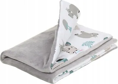 Baby Blanket Reversible Light & Soft Double Sided 75x50cm Grey/ On Safari • £13.99