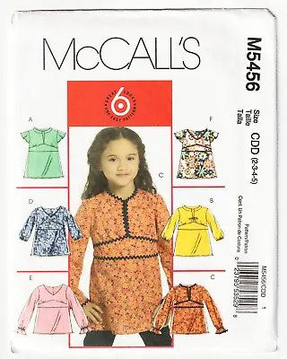 McCalls M5456 Girls Tops-Midriff Gathers-Ties 2-3-4-5 Easy Sewing Pattern UNCUT • $7.95