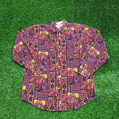 Vintage Bohemian Ethnic Corduroy Button Shirt Women XL 22x27 Pearl-Snap Cultural • $21.18