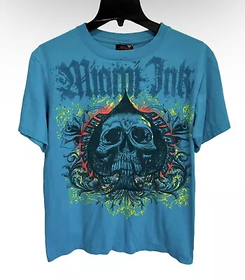 Y2K Miami Ink Tshirt Tattoo Psychedelic Ace Of Spades Skull Graphic Print Sz M • $21.74